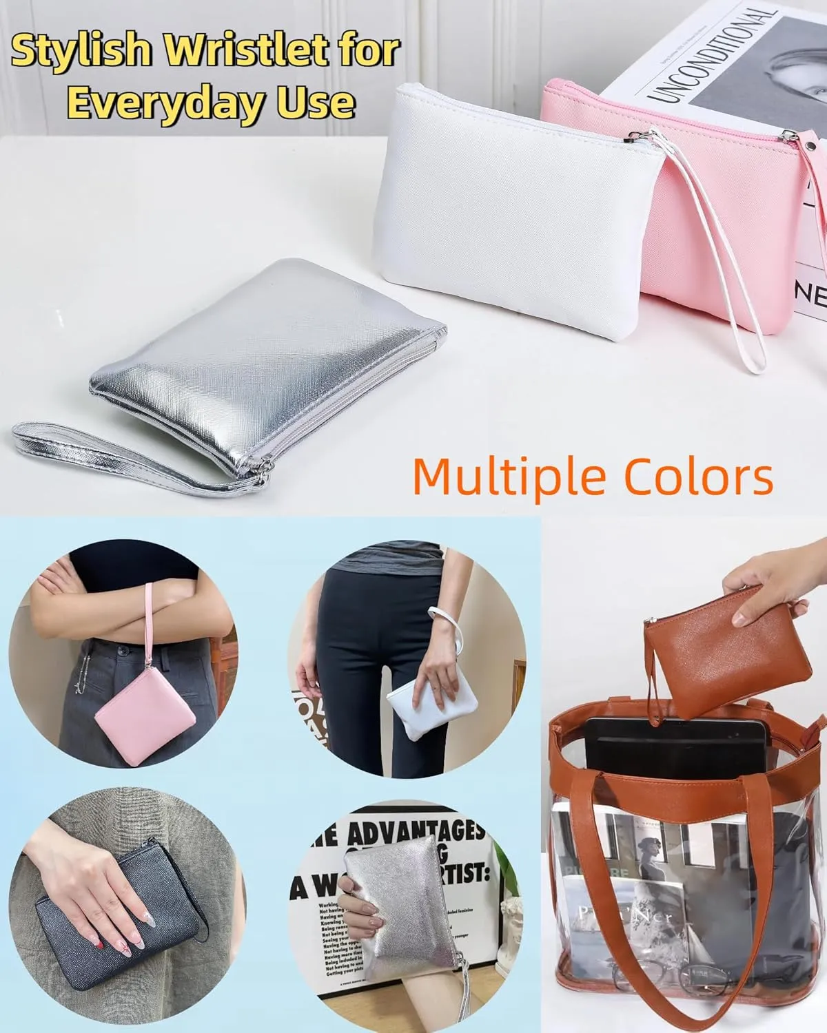 2 Pack Small Zipper Pouch Mini Makeup Bag for Purse Lipstick Cosmetic Travel Make Up Organizer for Women Essentials, Car Change Coin Holder 4.5 x 6.5 Clutch Stadium Approved Wristlet, Black White