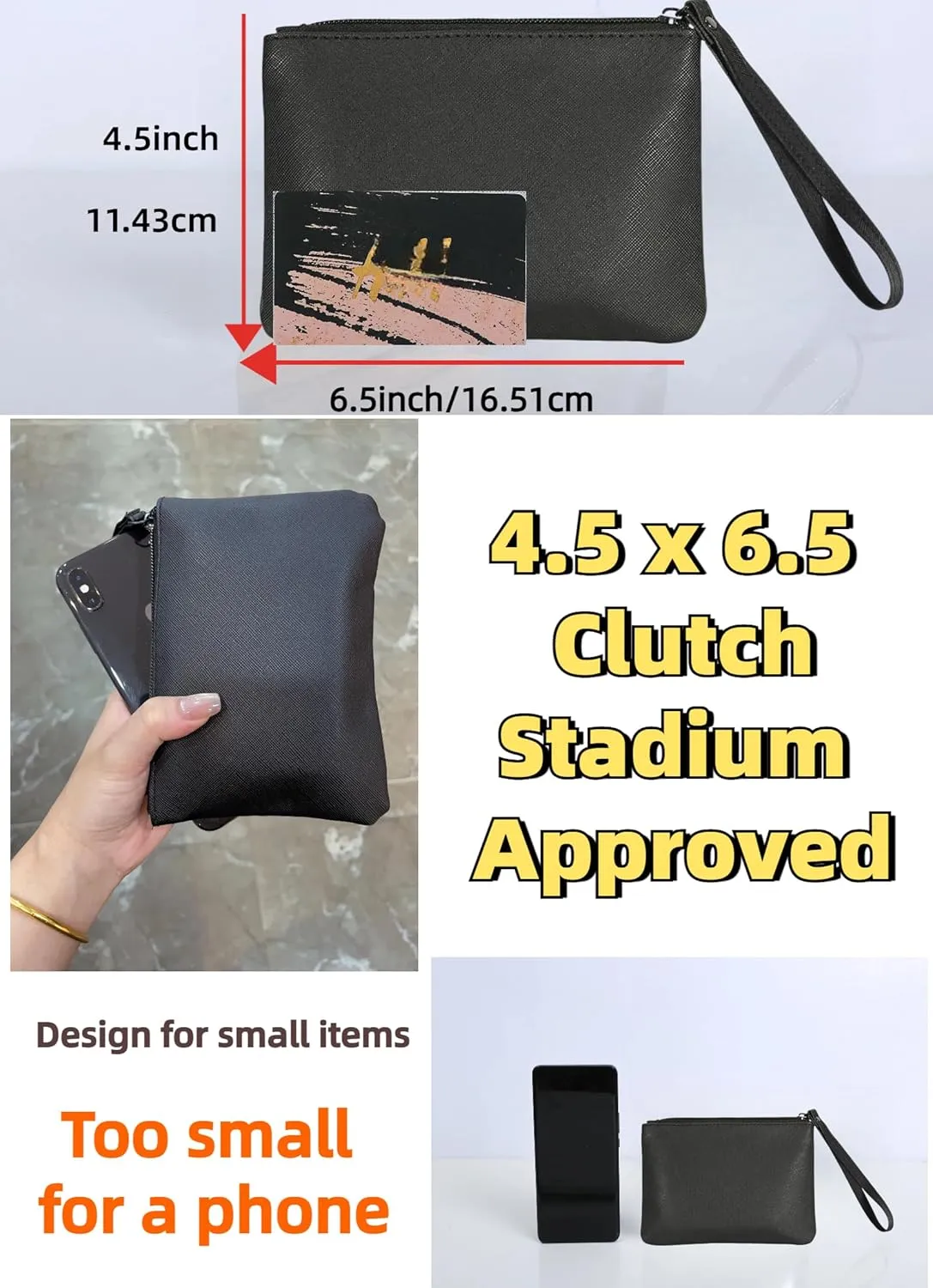 2 Pack Small Zipper Pouch Mini Makeup Bag for Purse Lipstick Cosmetic Travel Make Up Organizer for Women Essentials, Car Change Coin Holder 4.5 x 6.5 Clutch Stadium Approved Wristlet, Black White