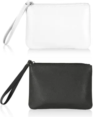 2 Pack Small Zipper Pouch Mini Makeup Bag for Purse Lipstick Cosmetic Travel Make Up Organizer for Women Essentials, Car Change Coin Holder 4.5 x 6.5 Clutch Stadium Approved Wristlet, Black White
