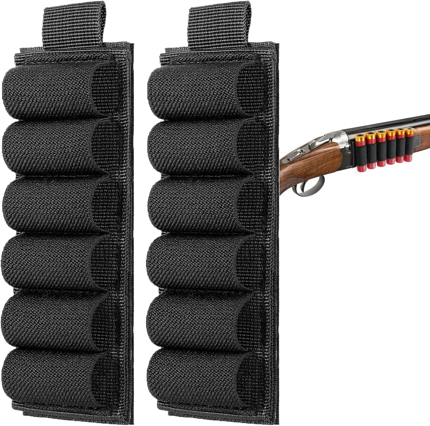2 Pack Tactical Shotgun Shell Holder Buttstock Holder for Rifles, Molle Cartridge Shotgun Ammo Carrier for 12/20 Gauge