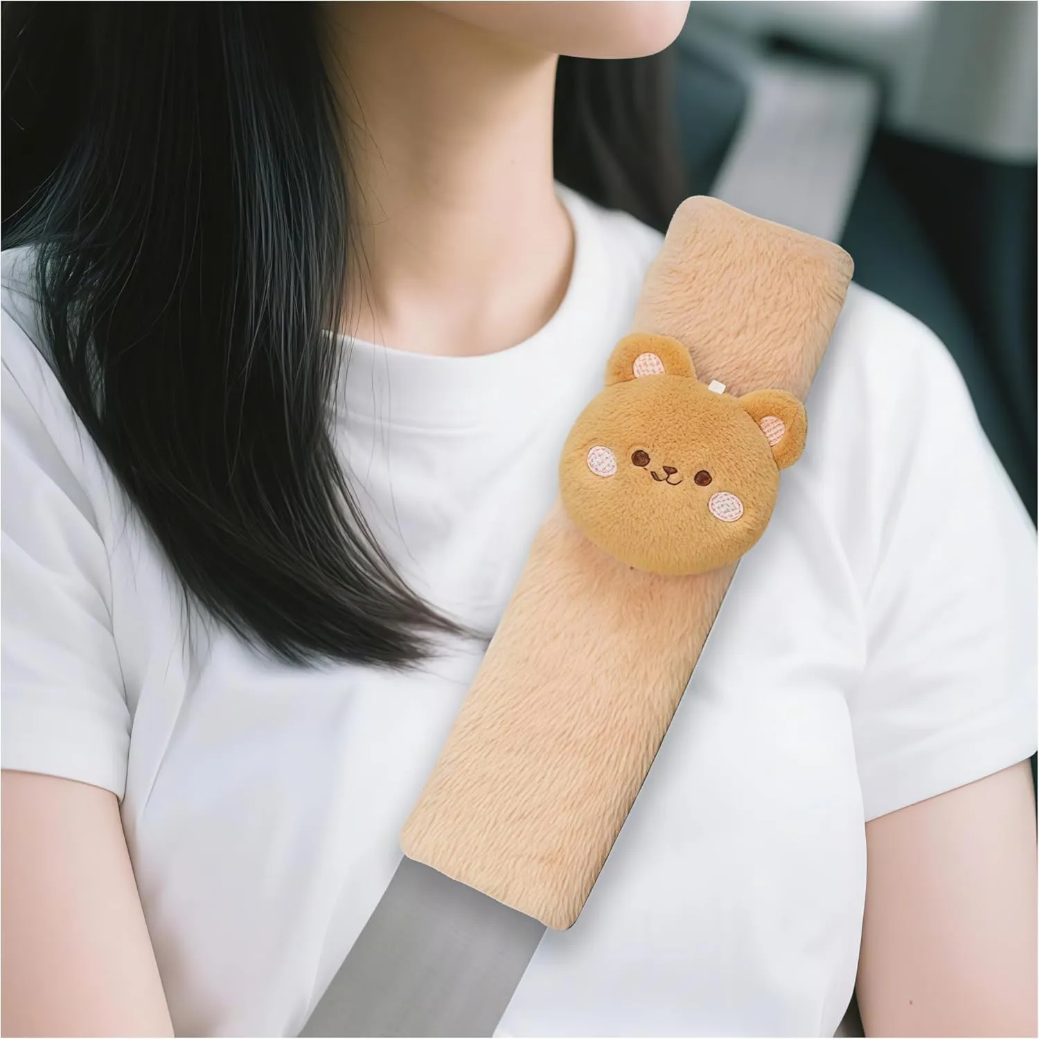 2PCS Cute Bear Car Seat Belt Cover, Plush Soft Vehicle Safety Strap Pad, Automotive Interior Shoulder Neck Seatbelt Cushion Protector Accessories, Universal for SUV, Sedan, Truck