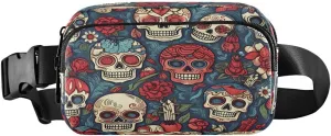 ALAZA Day Of The Dead Floral Sugar Skull Waist Packs Spot Belt Bag Crossbody Bag Fanny Pack Pouch for Men Women Hiking Running Cycling Traveling