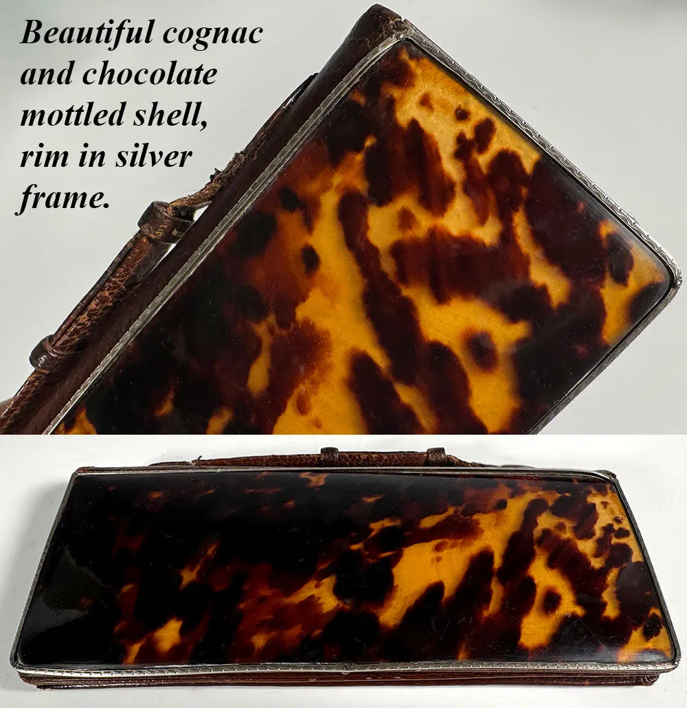 Antique c.1910 Nissel & Sikorra Austrian Evening Purse Wallet in Fine Leather, Silver and Tortoise Shell