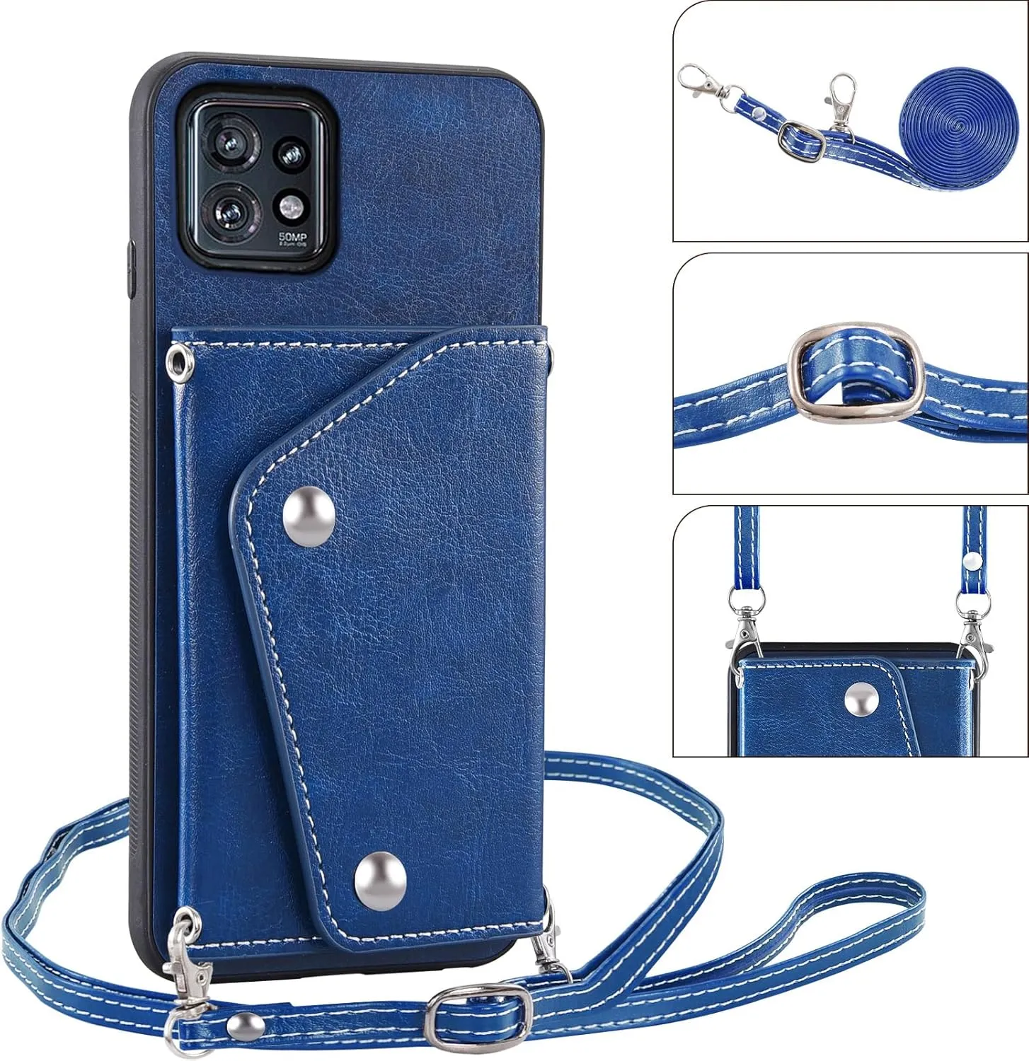 Asuwish Phone Case for Motorola Edge  Plus 2023/Edge 40 Pro 5G/Moto X40 Wallet Cover with Tempered Glass Screen Protector Credit Card Holder Crossbody Strap Leather Cell Accessories X   Women Blue