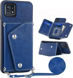 Asuwish Phone Case for Motorola Edge  Plus 2023/Edge 40 Pro 5G/Moto X40 Wallet Cover with Tempered Glass Screen Protector Credit Card Holder Crossbody Strap Leather Cell Accessories X   Women Blue