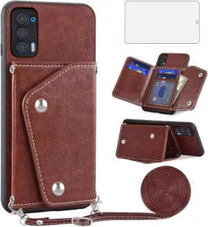 Asuwish Phone Case for Motorola Moto Edge 2021/MotoEdge 5G UW 2021 Wallet Cover with Screen Protector and Credit Card Holder Crossbody Strap Stand Leather Cell Accessories XT2141-1 Women Girls Brown