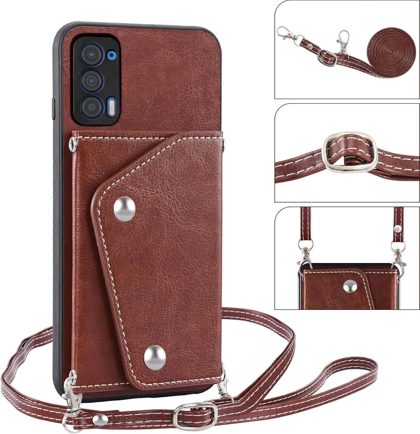 Asuwish Phone Case for Motorola Moto Edge 2021/MotoEdge 5G UW 2021 Wallet Cover with Screen Protector and Credit Card Holder Crossbody Strap Stand Leather Cell Accessories XT2141-1 Women Girls Brown