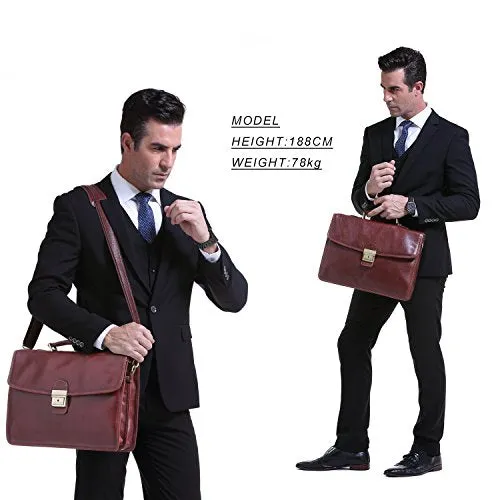 Banuce Vintage Full Grain Italian Leather Briefcase for Men Lock Lawyer Attache Case Business