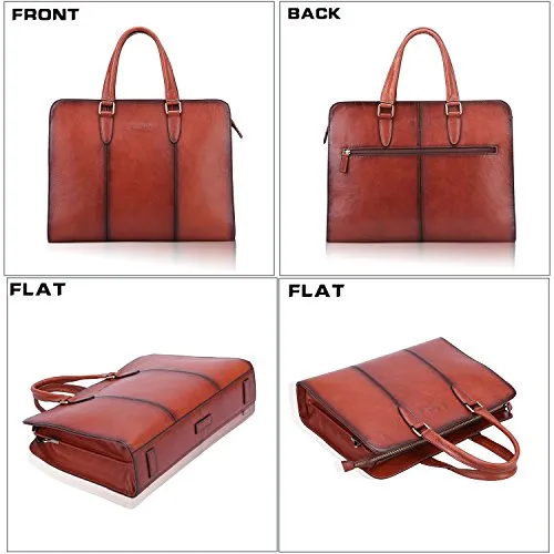 Banuce Vintage Full Grains Italian Leather Briefcase for Women Tote Handbag Attache Case 14 Inch