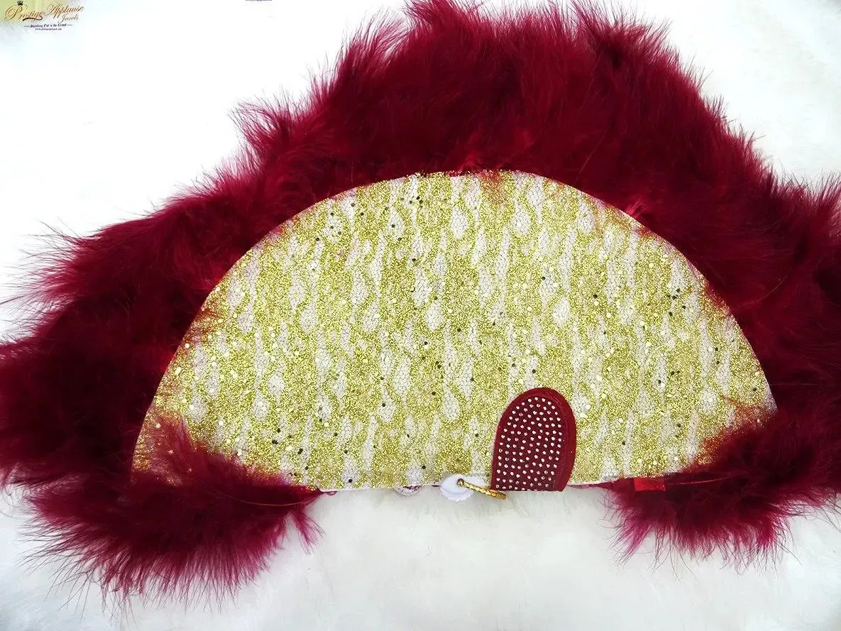 Beautiful Maroon Feather Embelished with Silver Beads with Pearls Bridal Wedding Party Hand fan