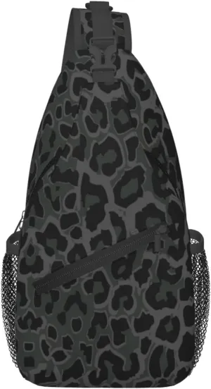 Black Leopard Print Sling Bag Crossbody Backpack,Abstract Spotted Fur Wild Animal Skin Texture Chest Bag Casual Shoulder Backpack Cute Cheetah Pattern Travel Hiking Daypack for Men Women