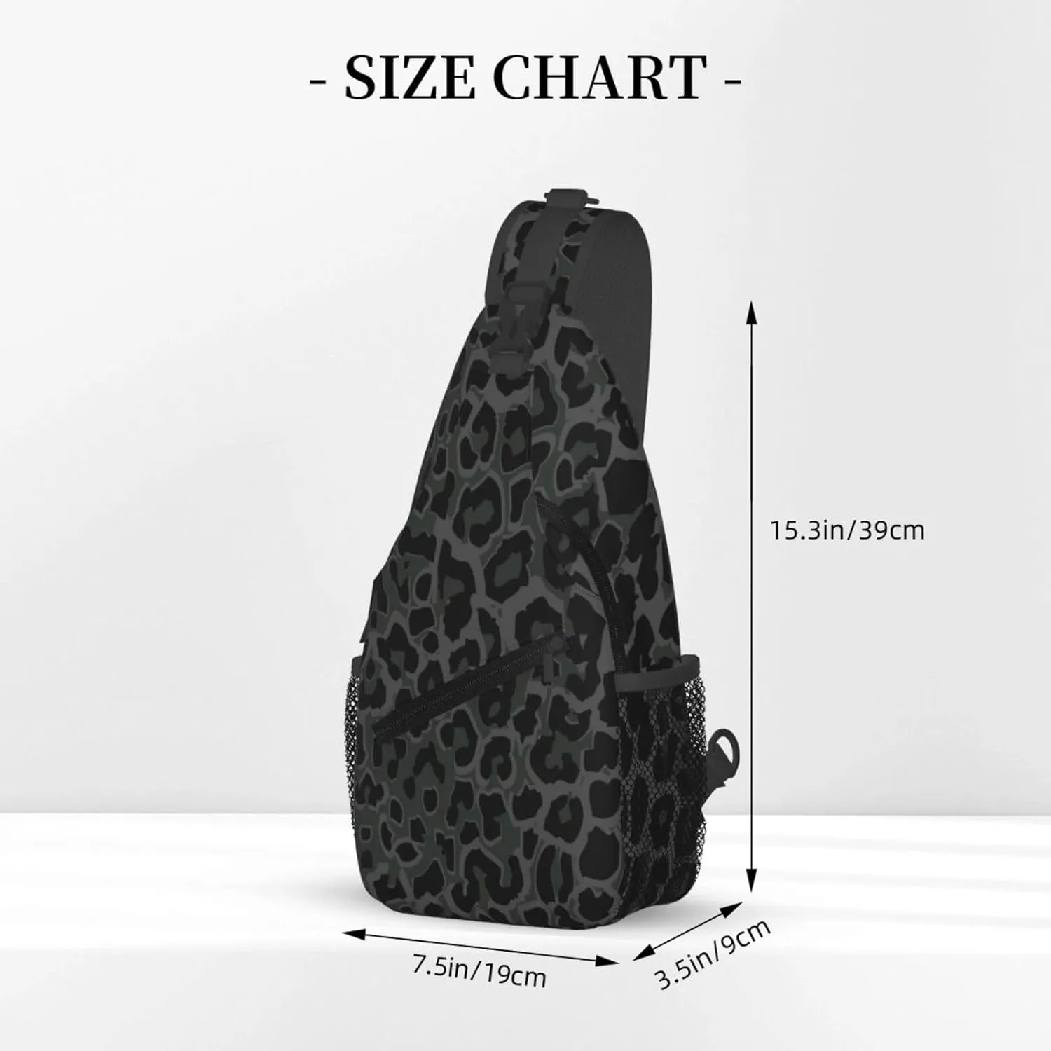 Black Leopard Print Sling Bag Crossbody Backpack,Abstract Spotted Fur Wild Animal Skin Texture Chest Bag Casual Shoulder Backpack Cute Cheetah Pattern Travel Hiking Daypack for Men Women