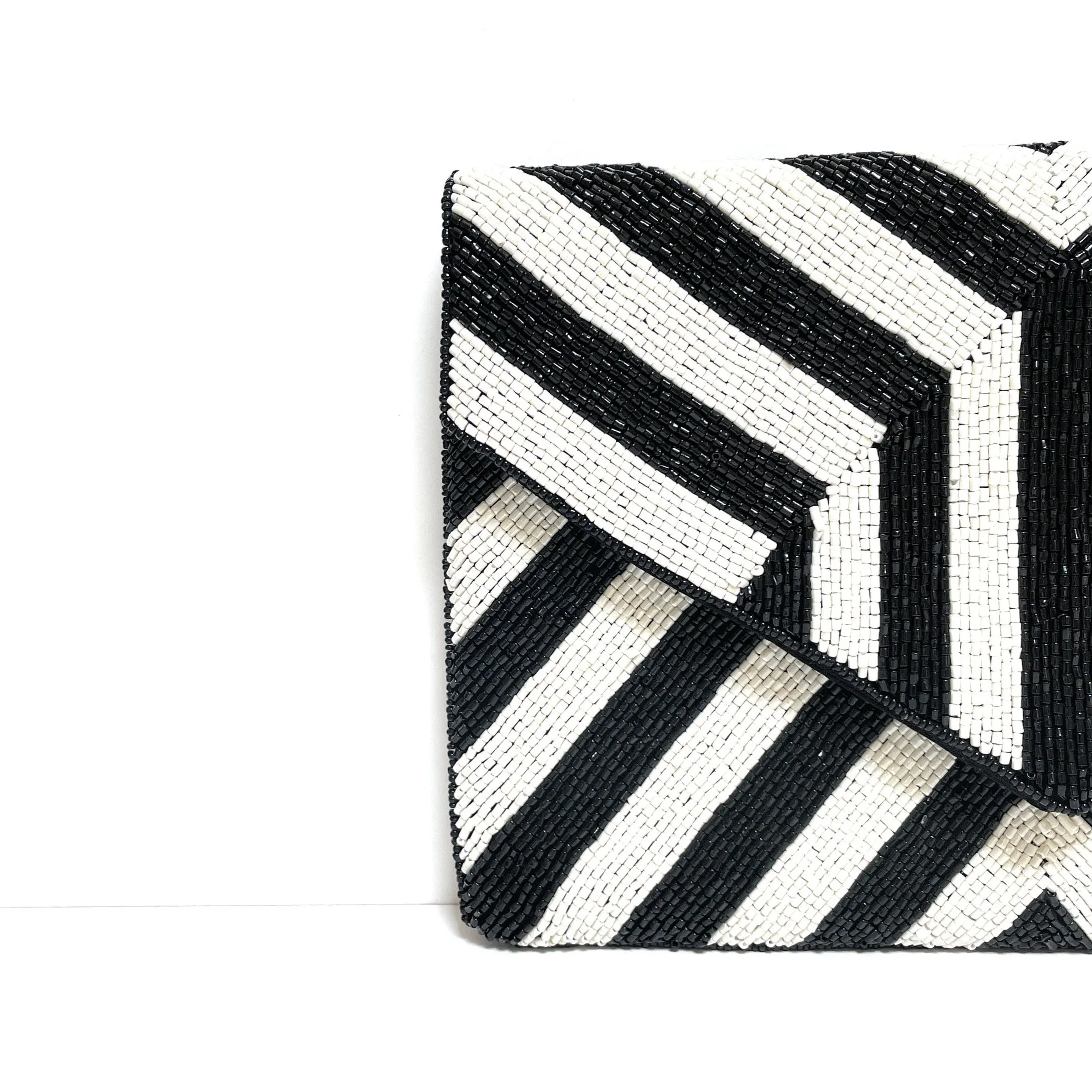 Black White Beaded Clutch Purse