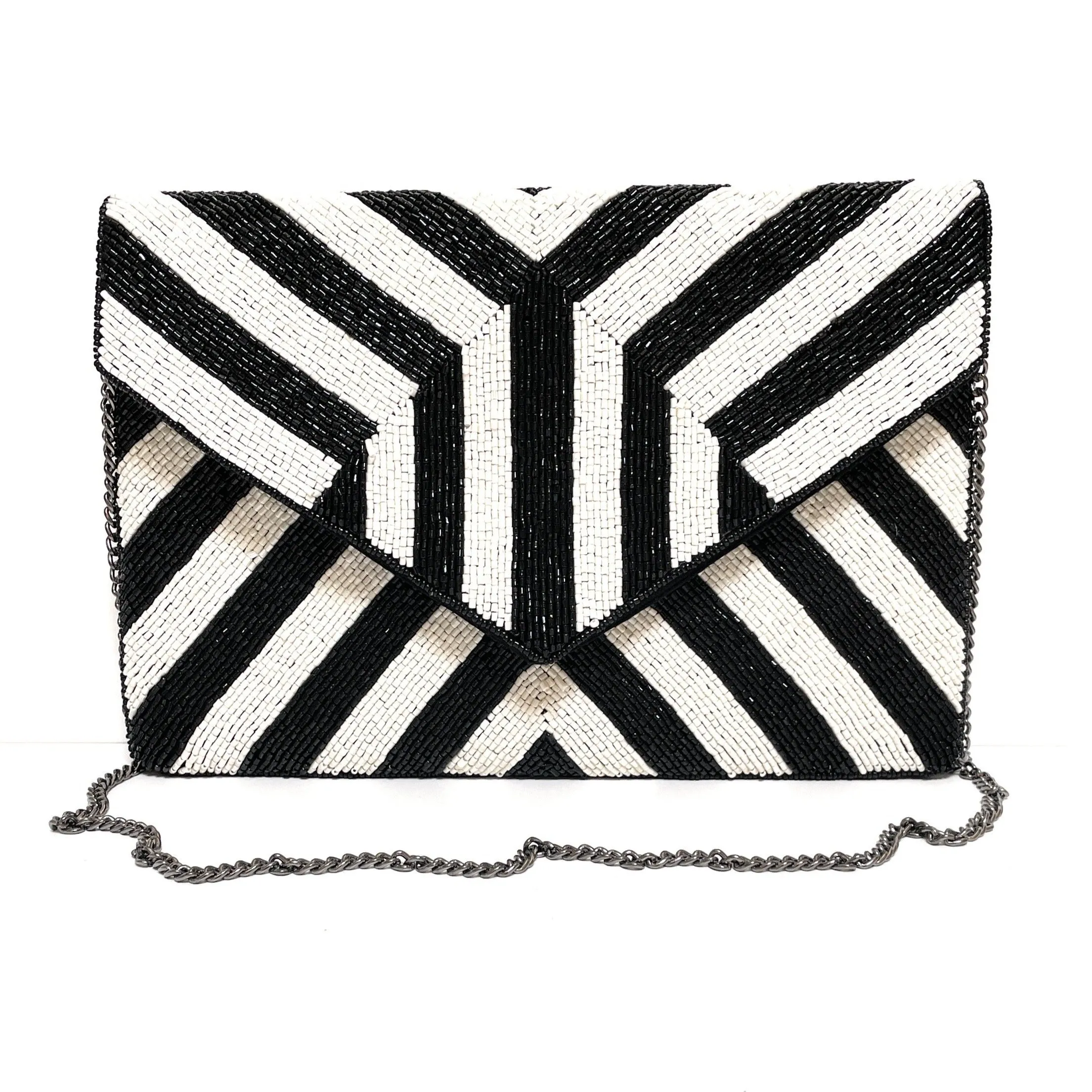 Black White Beaded Clutch Purse