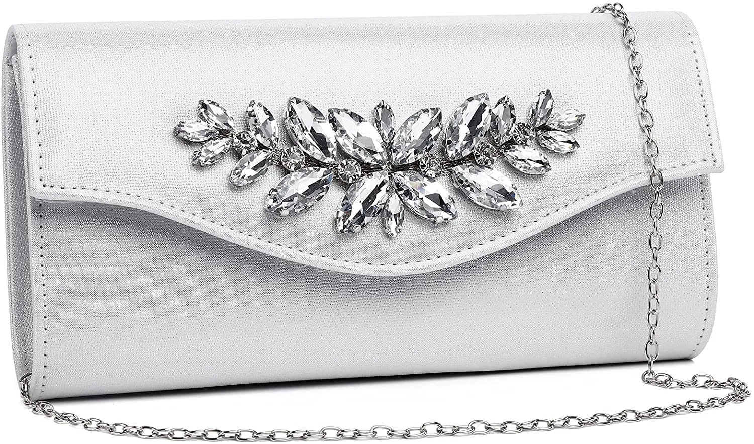 Bling Rhinestone Silver Leather Clutch Evening Cocktail Purse