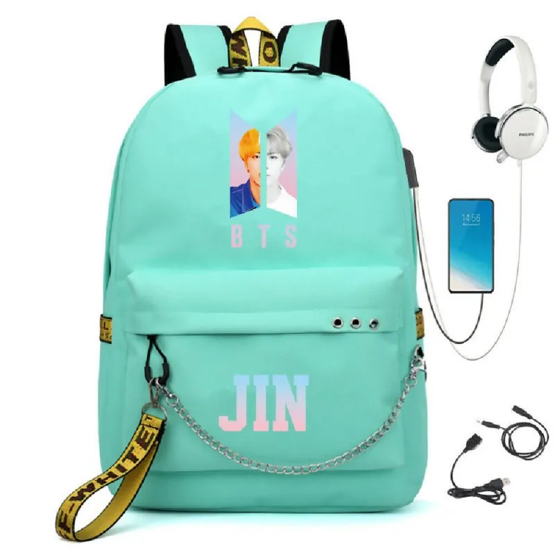 BTS BTS school bag USB charging backpack outdoor sports personalized student school bag-20