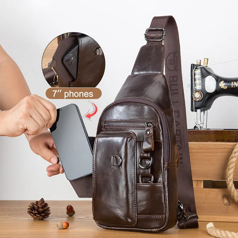 BULLCAPTAINN Genuine Leather Men's Chest Bag