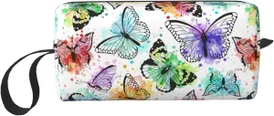 Butterfly Watercolor Colorful Bright Makeup Bag Organizer Small Cosmetic Bags Portable Travel Toiletry Bag With Handle Simple Accessories Storage Zipper Pouch For Women Girl