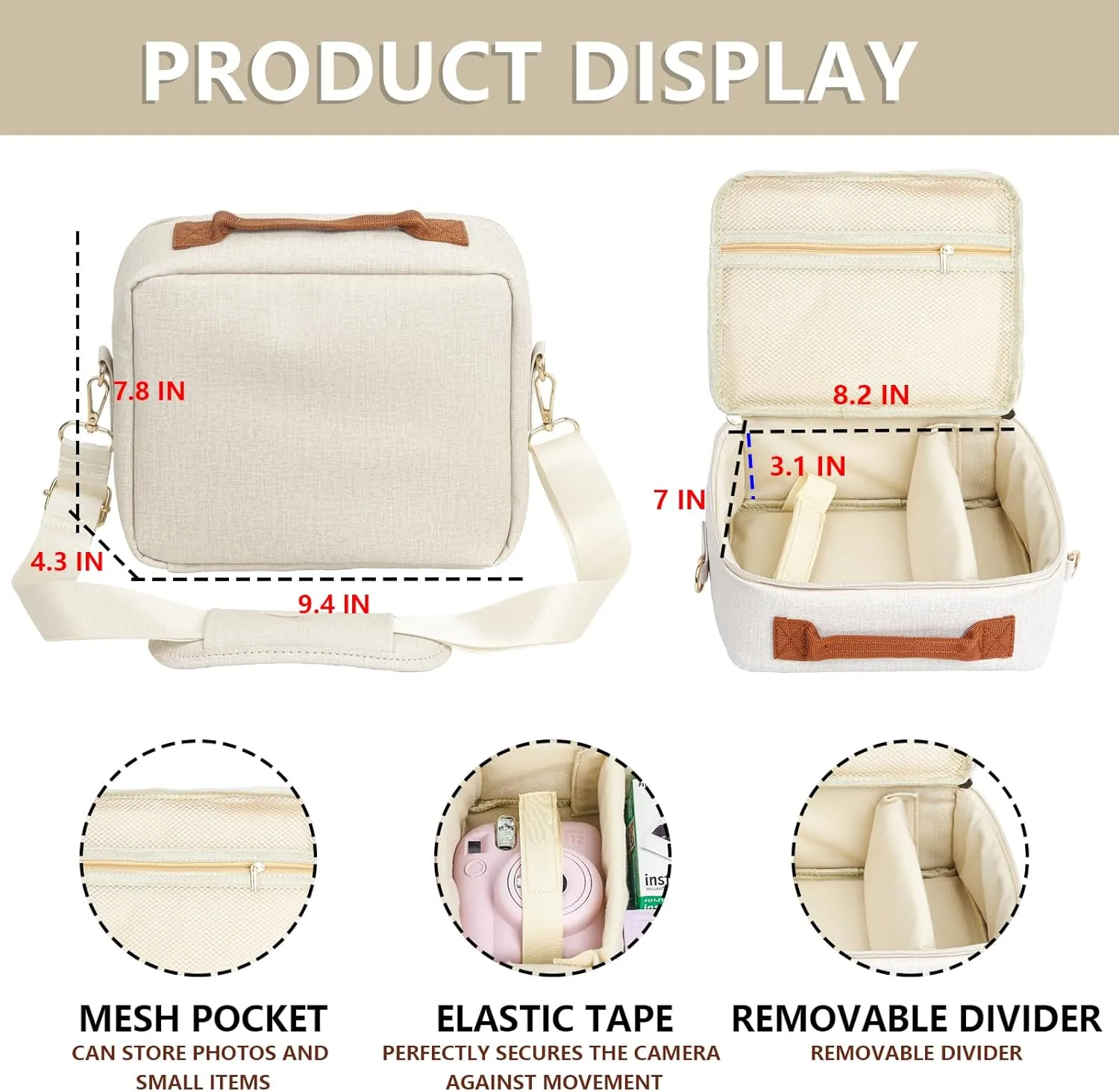 CAIYOULE Universal Portable Protective Bag for Fujifilm Instax Mini 12/11/99/7 /40/Evo/Link2/Liplay/SQ /CP910/1200/1300 and DSLR Cameras fuji Instant Universal Digital Camera Case No Camera-White