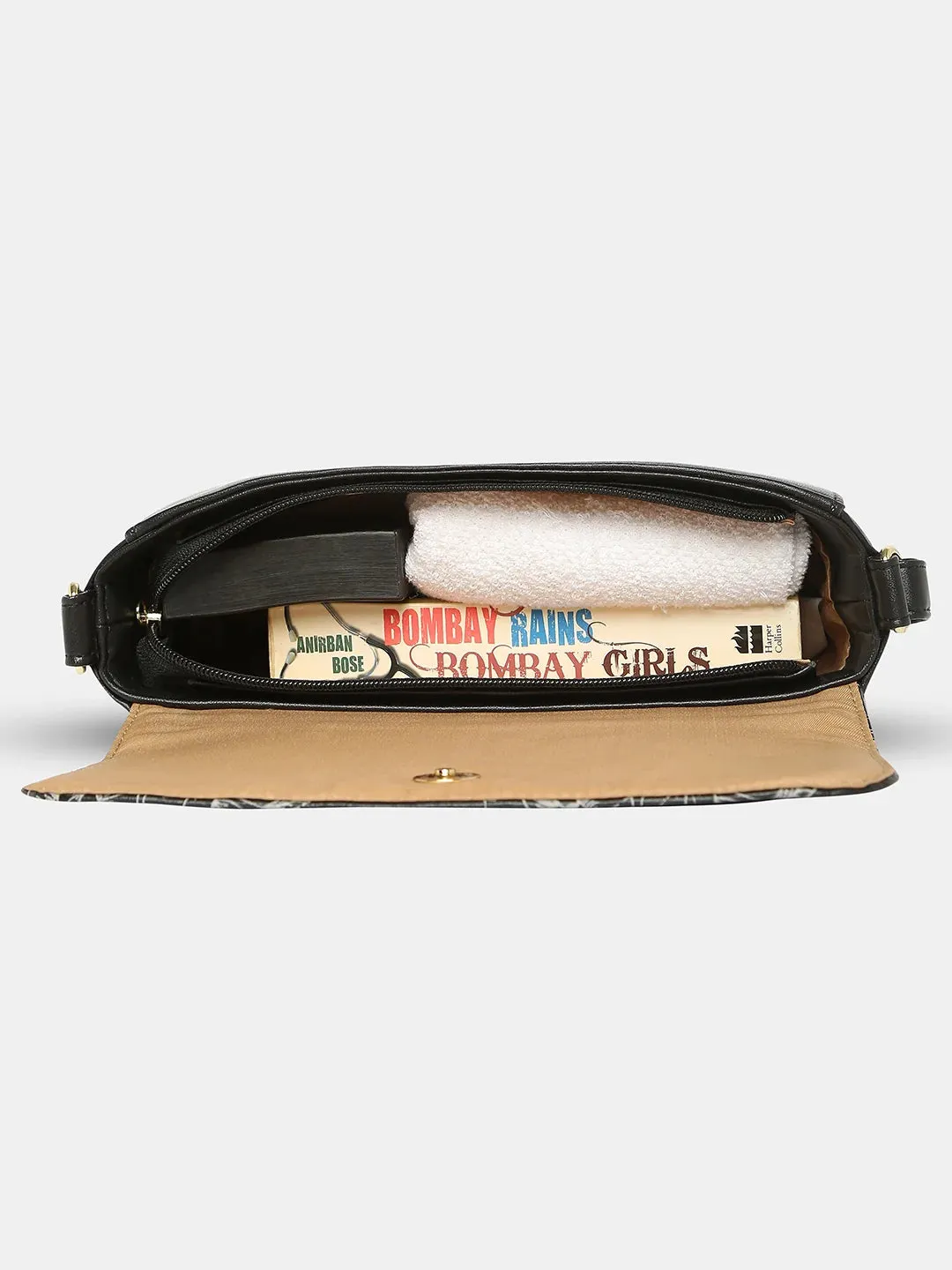 Caprese Snow Sling Small Printed Women'S Handbag Black