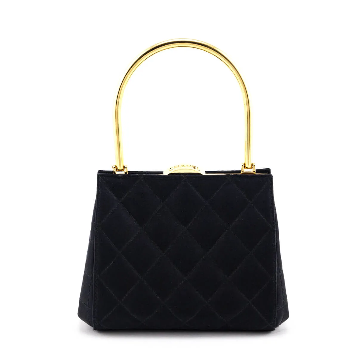 Chanel Black Satin Vintage Quilted Frame Evening Bag