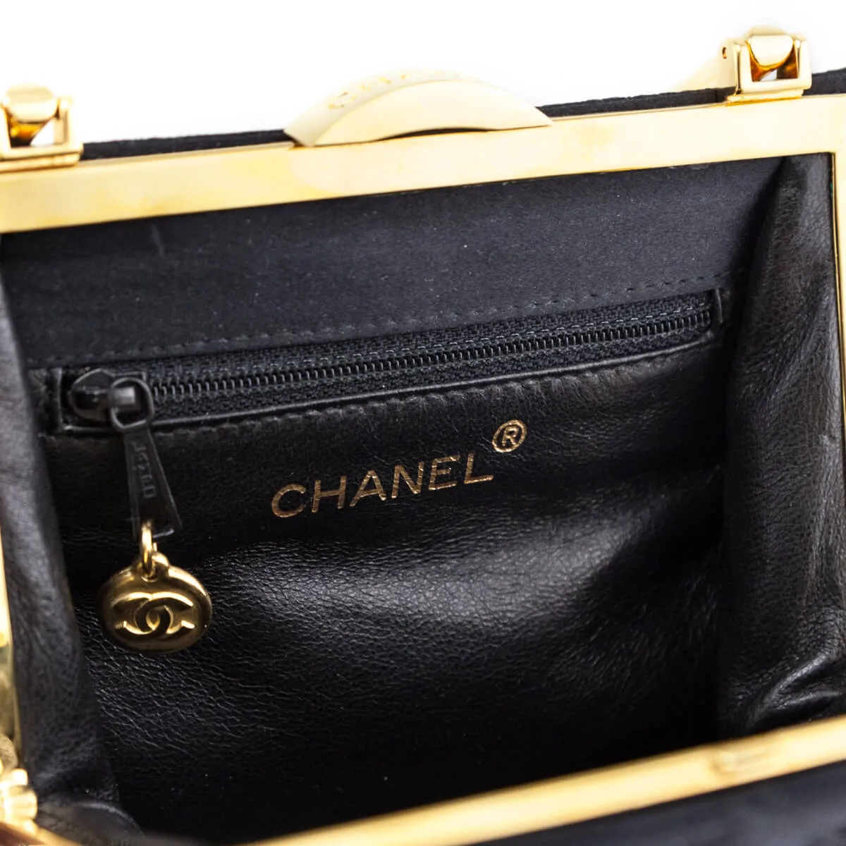 Chanel Black Satin Vintage Quilted Frame Evening Bag