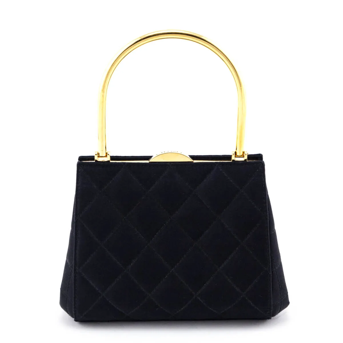 Chanel Black Satin Vintage Quilted Frame Evening Bag