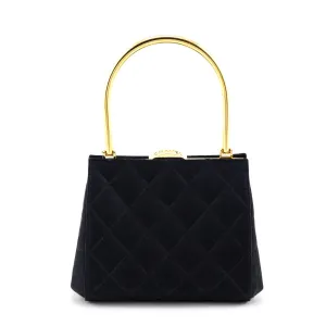 Chanel Black Satin Vintage Quilted Frame Evening Bag