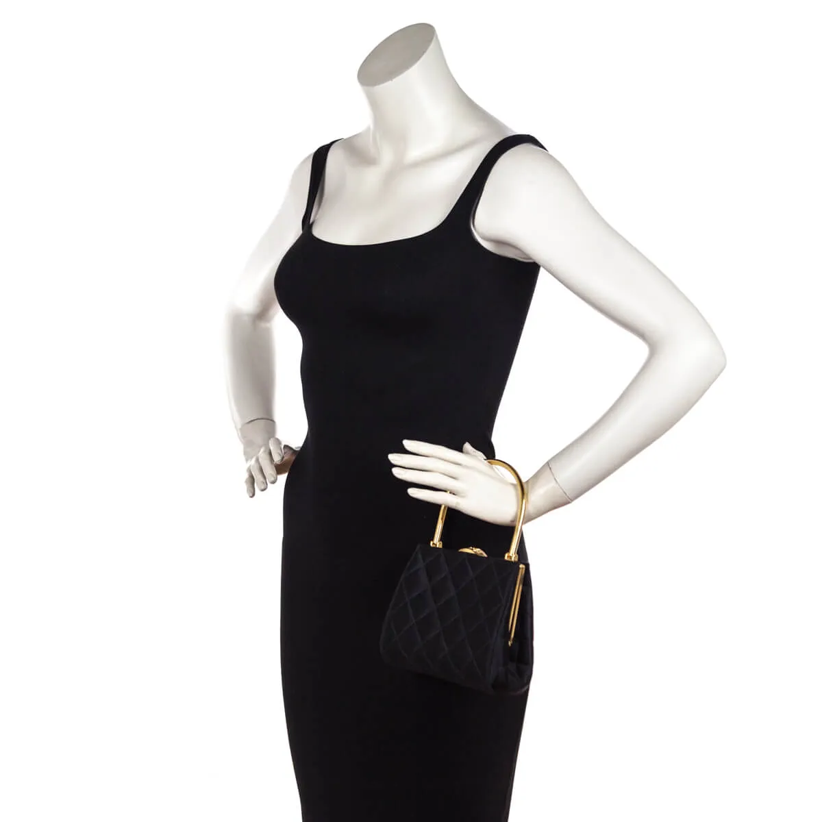 Chanel Black Satin Vintage Quilted Frame Evening Bag