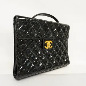 CHANELAuth  Matelasse Business Bag Women's Patent Leather Briefcase Black