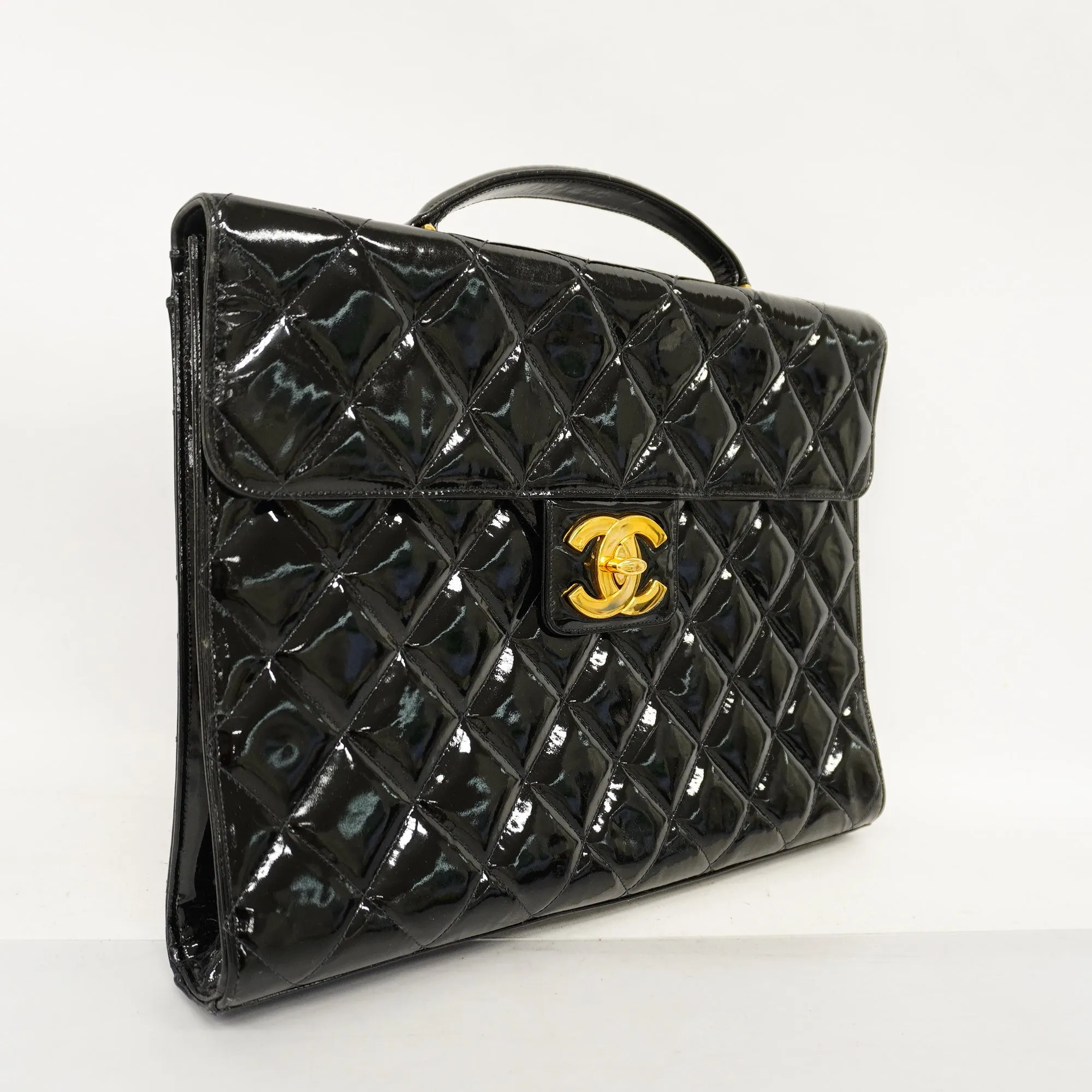 CHANELAuth  Matelasse Business Bag Women's Patent Leather Briefcase Black