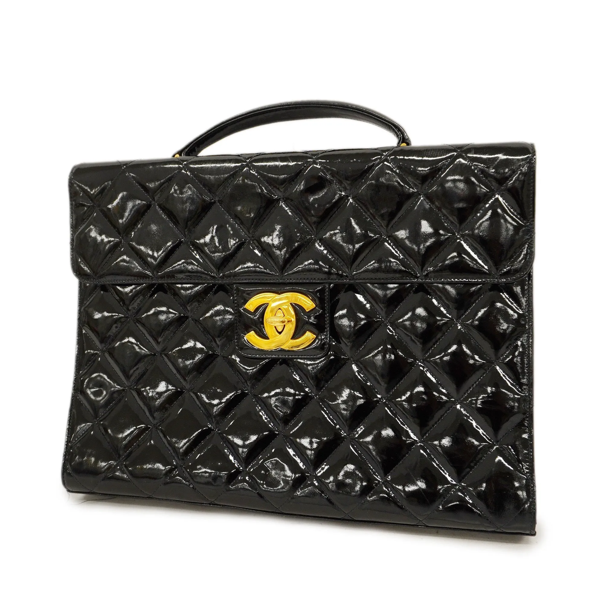 CHANELAuth  Matelasse Business Bag Women's Patent Leather Briefcase Black