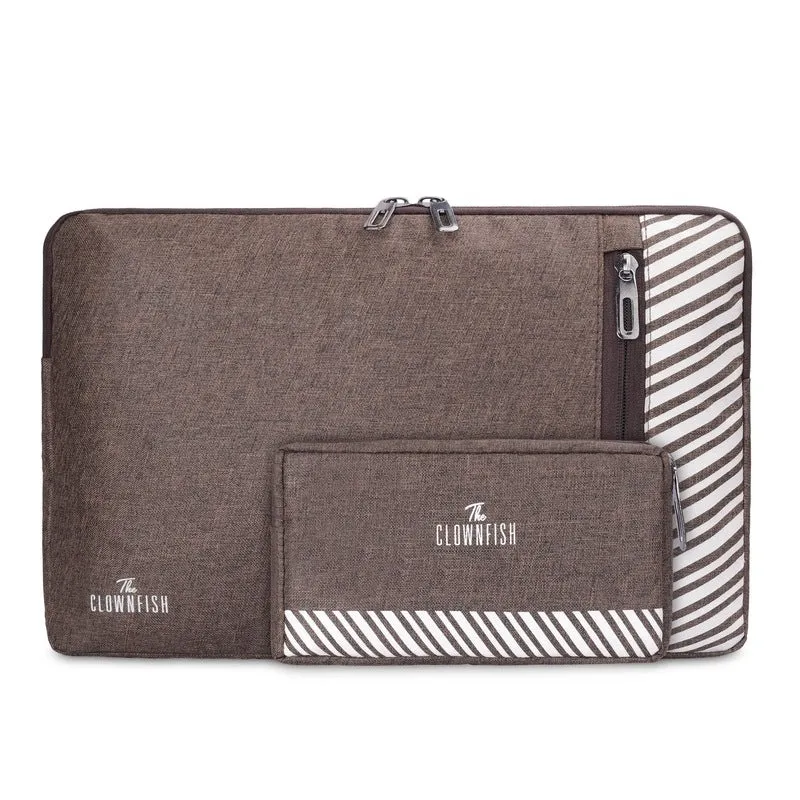 Combo: 15.6 inch Laptop Sleeve & Multipurpose Travel Pouch | Ideal for Accessories | Brown