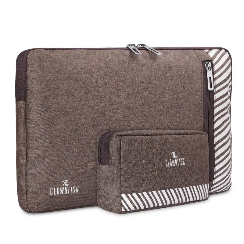 Combo: 15.6 inch Laptop Sleeve & Multipurpose Travel Pouch | Ideal for Accessories | Brown