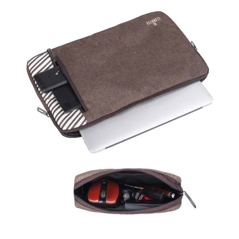 Combo: 15.6 inch Laptop Sleeve & Multipurpose Travel Pouch | Ideal for Accessories | Brown