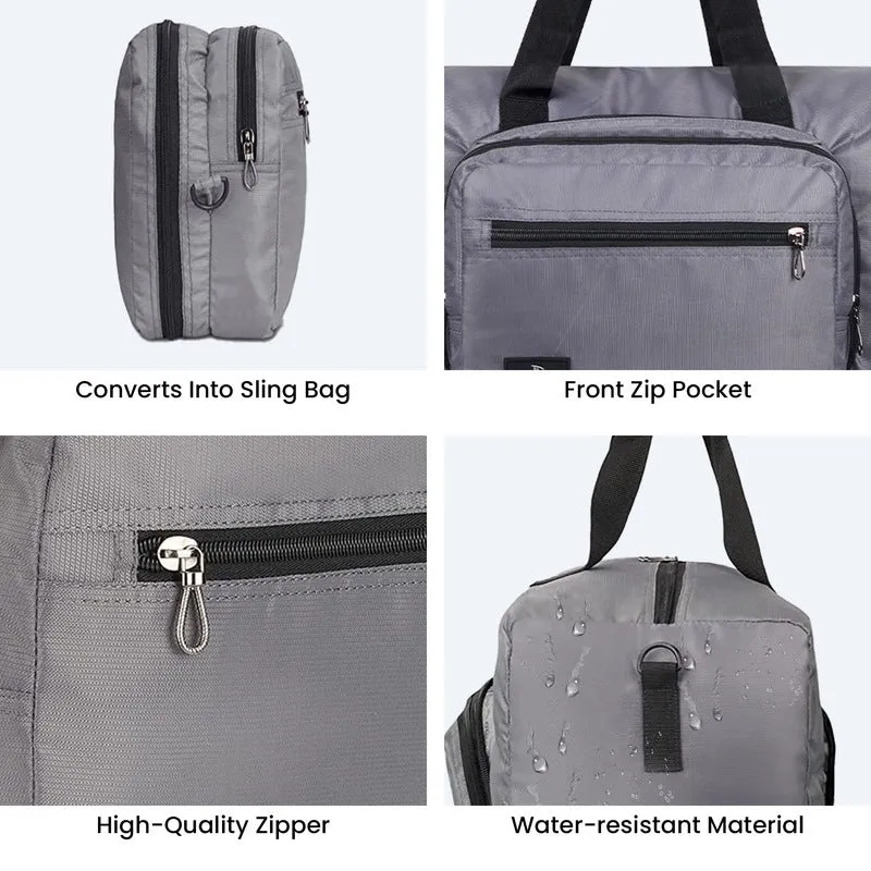 Convertible Travel Duffle Bag - Spacious with Zippered Pockets | Crossbody Sling Bag | 25L | Dark Grey