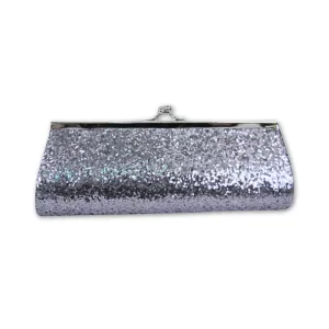 Dark Silver Metallic Clutch Purse 8" x 3" with Chain (Each)