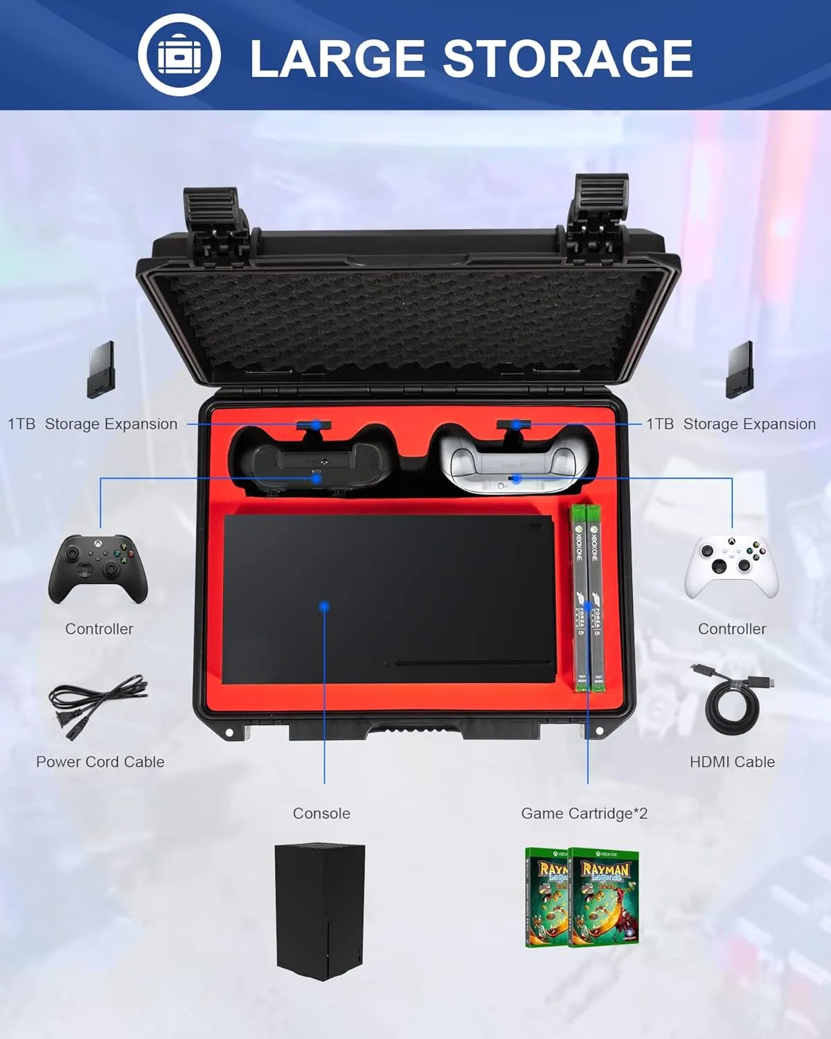 DEVASO Hard Carrying Case Compatible with Xbox Series X, Professional Deluxe Waterproof Case Soft Lining Hard Case for Xbox Series X Console, Controllers, Headset and Other Accessories