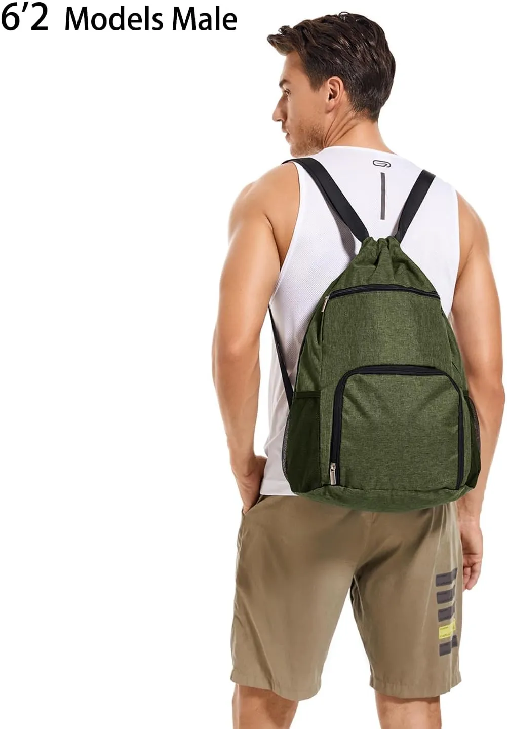 Drawstring Backpack with Wet Pocket & Shoe Compartment, Water-Resistant Sports Gym Swim String Bag for Women Men(Green)