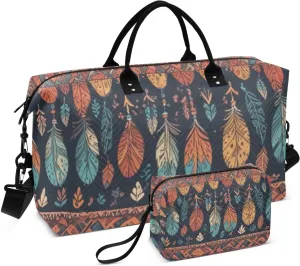 Duffel Bag for Traveling, Tribal Borders Pattern Gym Bags with Multiple Interior Pockets for Women Men Toiletry Purse Included 20.5x 1.9 x 13.8
