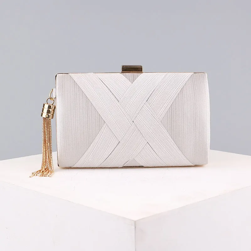 Elegant Tassel Pendant Silk Evening Bag Clutch Purse for Bride Wedding Prom Night Out Party
