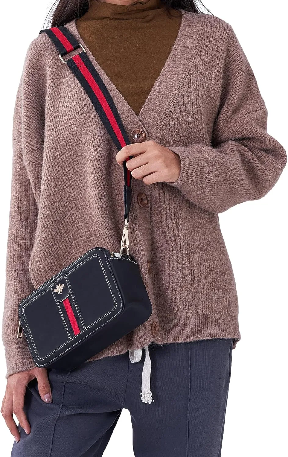 Fancy Forest Trendy Designer Bee Crossbody Bag for Women - PU Leather Camera Shoulder Handbag with Wide Strap