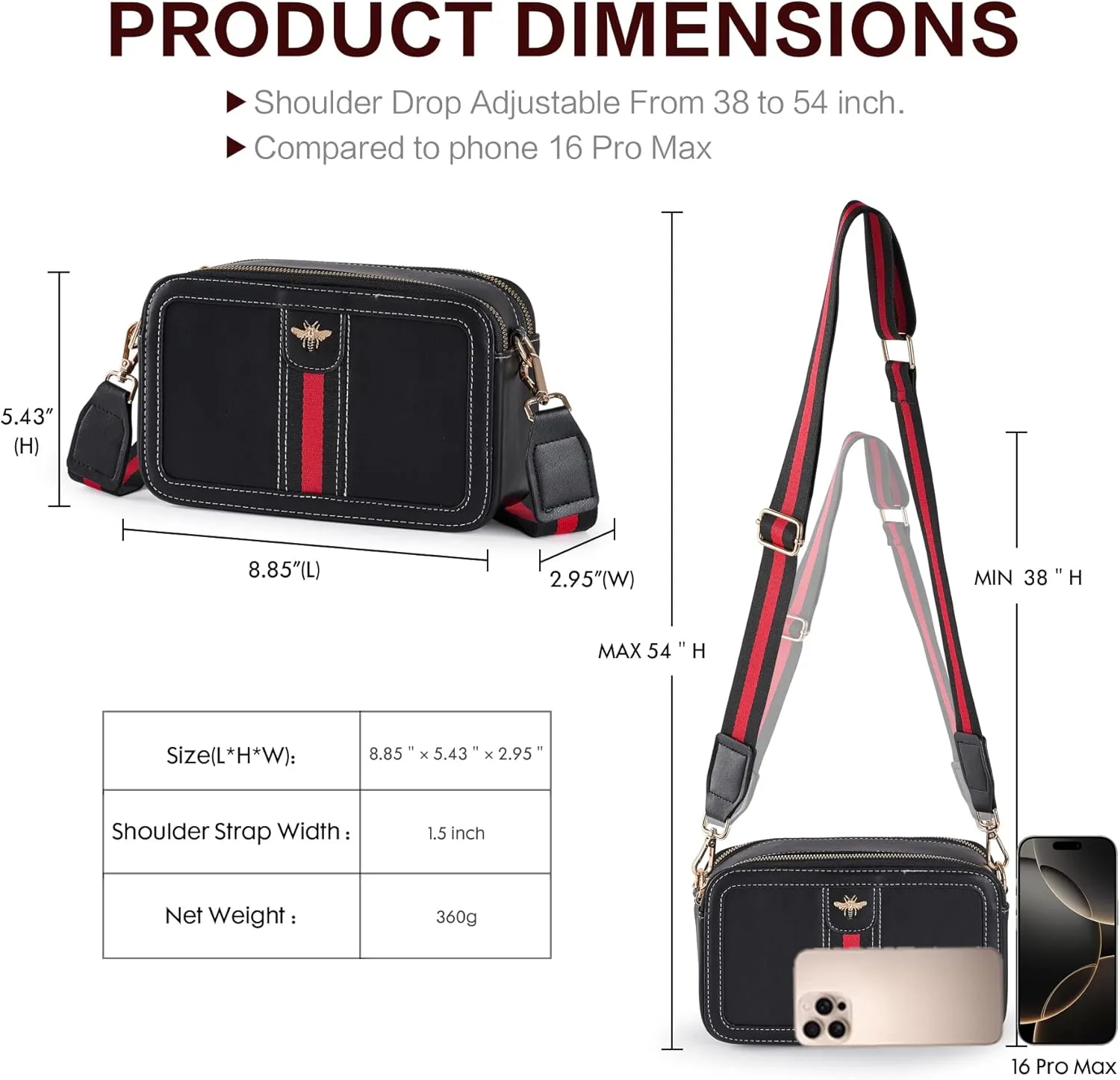 Fancy Forest Trendy Designer Bee Crossbody Bag for Women - PU Leather Camera Shoulder Handbag with Wide Strap