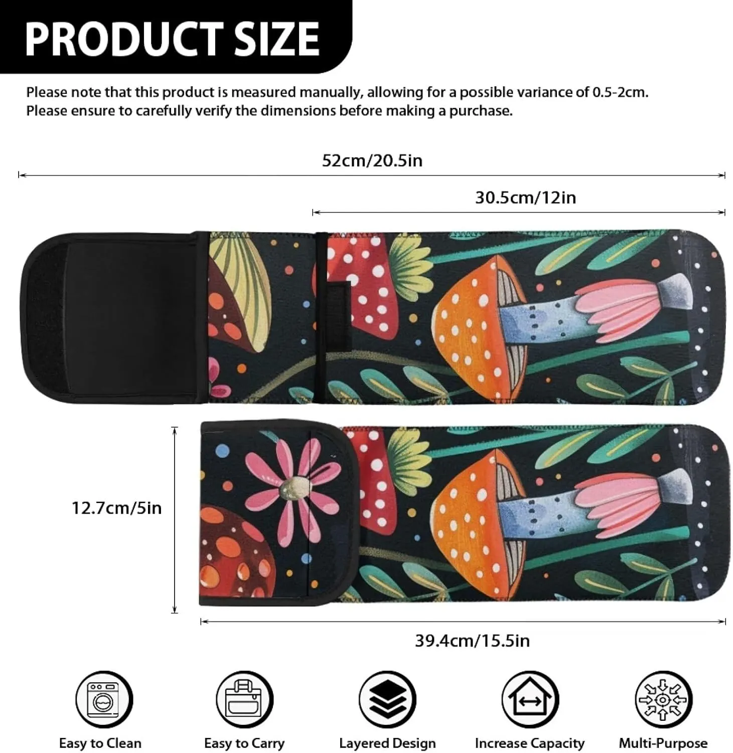 Flashideas Art Mushroom Flat Iron Case Organizer and Storage with Pocket Heat Resistant Neoprene Curling Iron Cover Sleeve Hot Tools Travel Bag