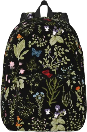 Floral Flower Herb Trendy Plant Backpack for Girls Boys Women Lightweight Canvas Bookbag Casual Daypack for Travel Outdoor Camping, 15 Inch