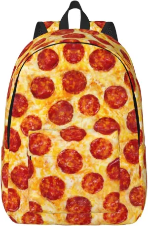 Fun Pizza Food Pattern Backpack for Girls Boys Women Lightweight Canvas Bookbag Casual Daypack for Travel Outdoor Camping, 15 Inch
