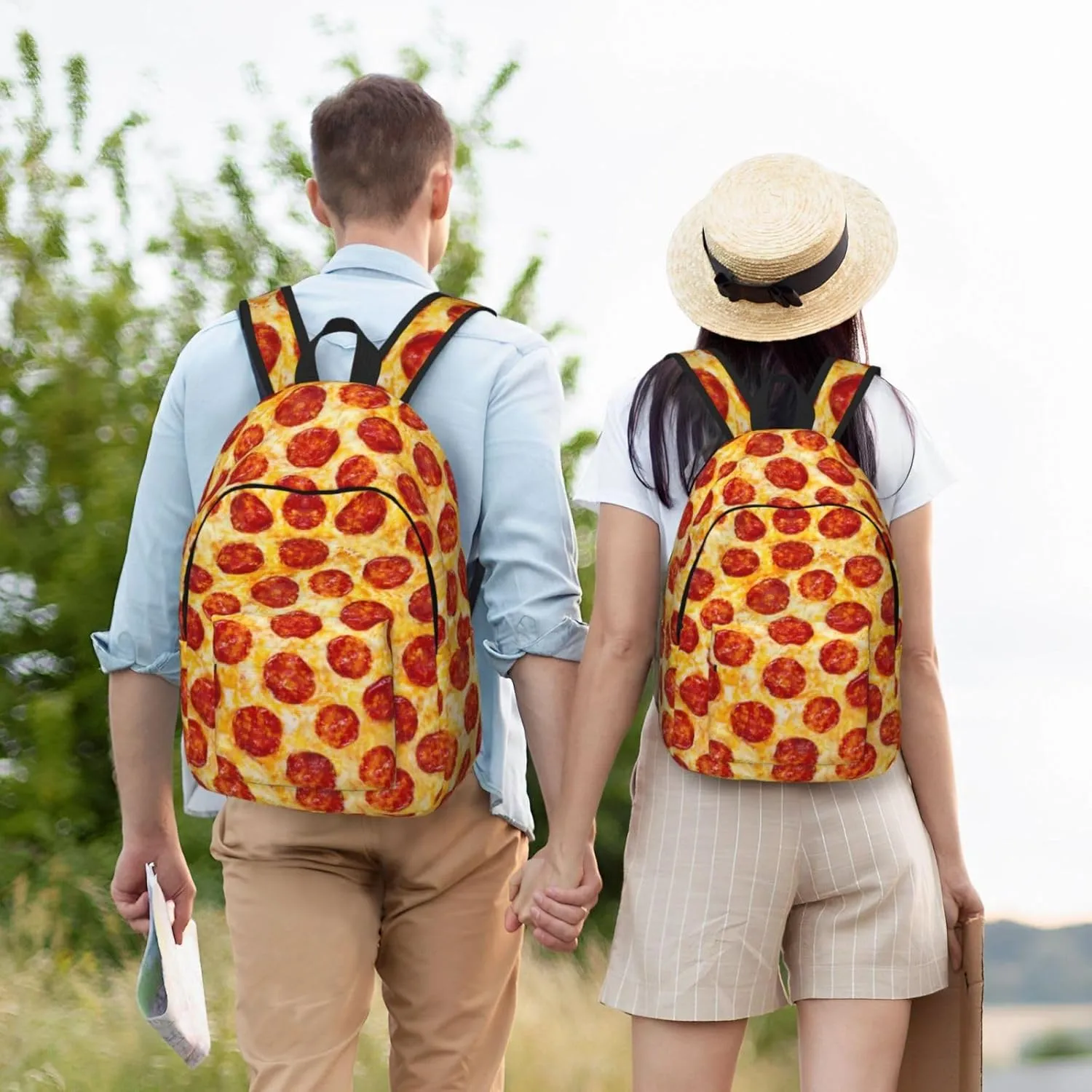 Fun Pizza Food Pattern Backpack for Girls Boys Women Lightweight Canvas Bookbag Casual Daypack for Travel Outdoor Camping, 15 Inch