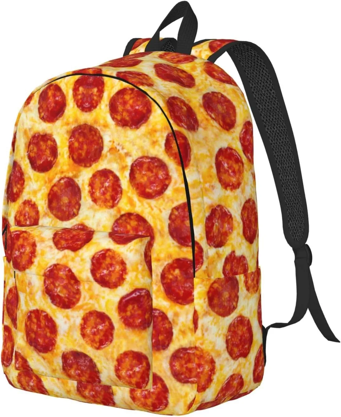 Fun Pizza Food Pattern Backpack for Girls Boys Women Lightweight Canvas Bookbag Casual Daypack for Travel Outdoor Camping, 15 Inch