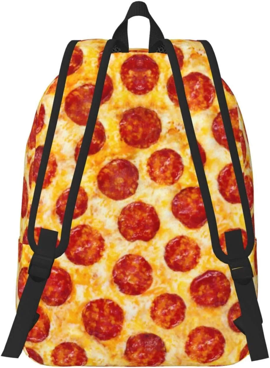 Fun Pizza Food Pattern Backpack for Girls Boys Women Lightweight Canvas Bookbag Casual Daypack for Travel Outdoor Camping, 15 Inch
