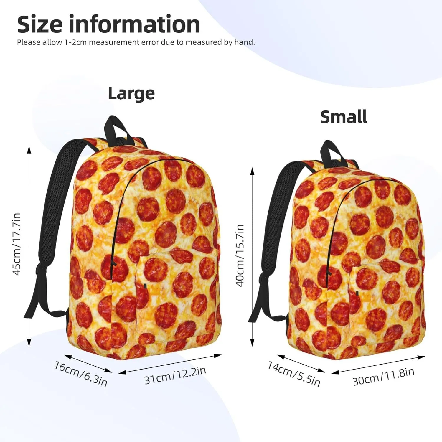 Fun Pizza Food Pattern Backpack for Girls Boys Women Lightweight Canvas Bookbag Casual Daypack for Travel Outdoor Camping, 15 Inch